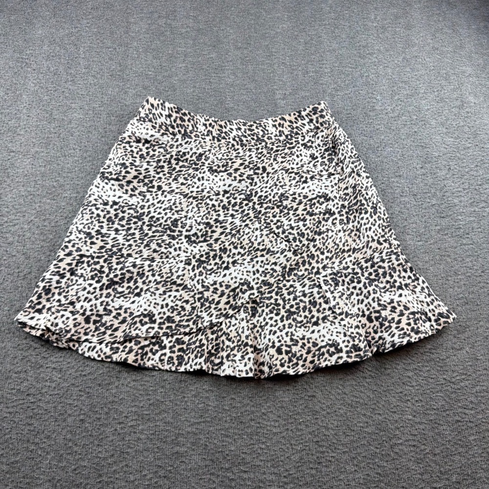 Sim & Sam Skirt Women's Medium Tan Black Leopard Print‎ Ruffle Mini Skirt
